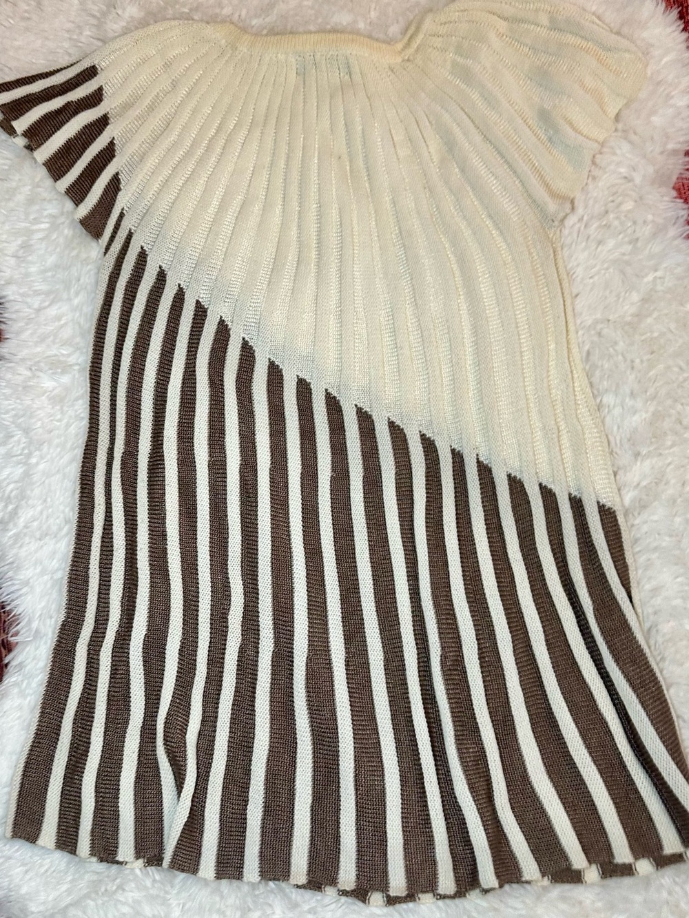 Vintage IMAN Ribbed Knit Tunic Top XS Brown Cream Striped Y2K Mini Dress - Picture 6 of 10